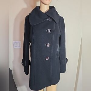 Mackage Asymetrical Pea Coat Wool Blend Pea Coat With Leather Trim Size L